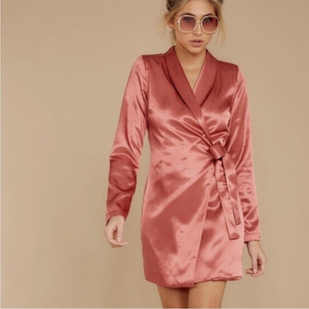 NWT Endless Rose Elegant Satin Wrap Dress - Pink Small